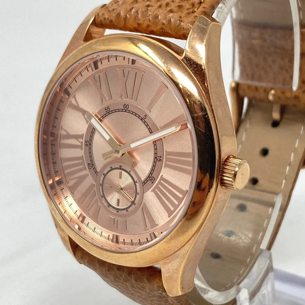 Bronzo Italia QVC Watch Women 39mm Rose Gold Tone Brown Leather Band New Battery